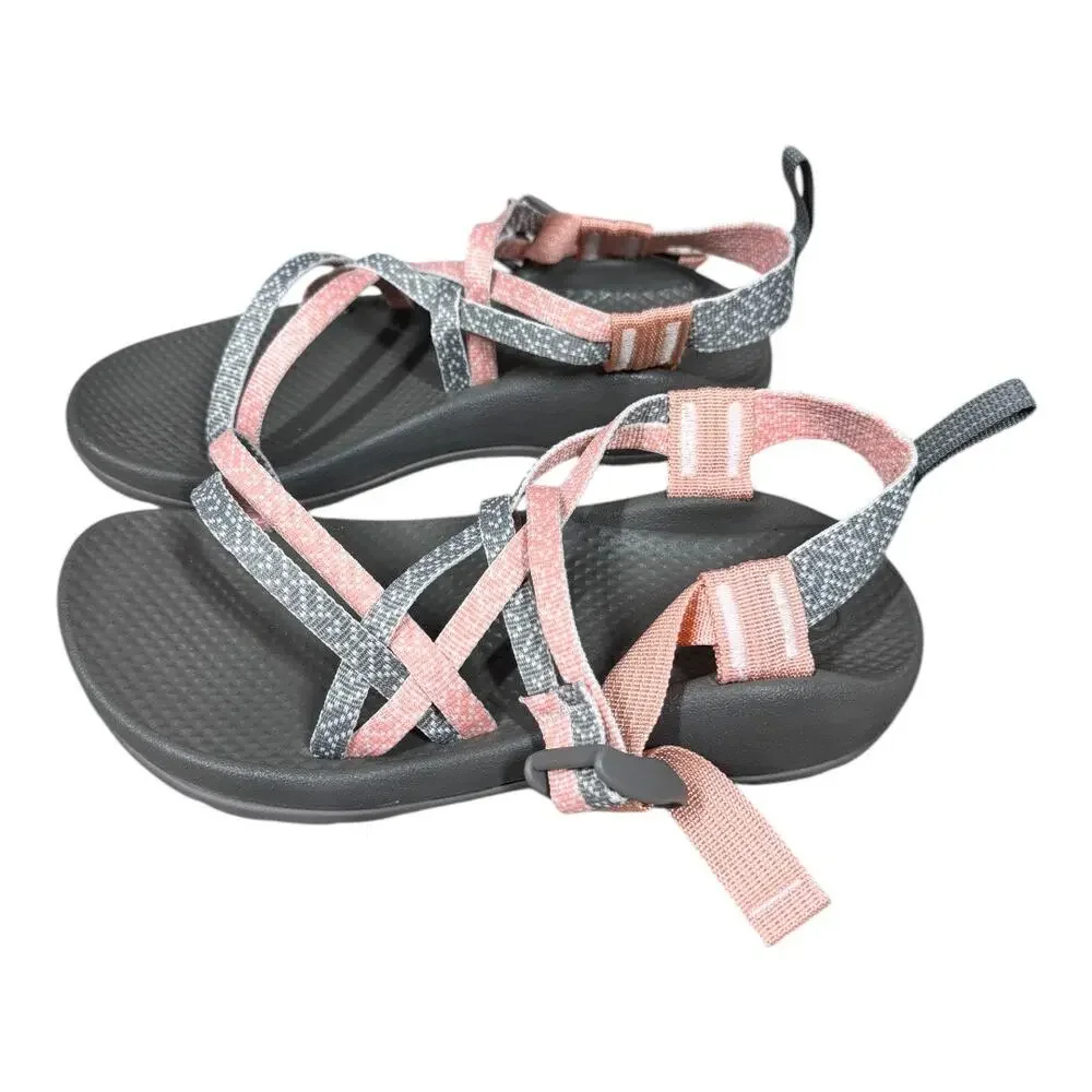 Chaco Kid's ZX1 Ecotread Sandals 4 Burlap Heather J180266 Pink Gray Double Strap